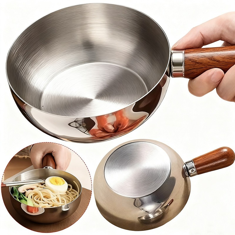 Commercial Kitchen Pans - Ceviz Ağacı Saplı Paslanmaz Çelik Sos